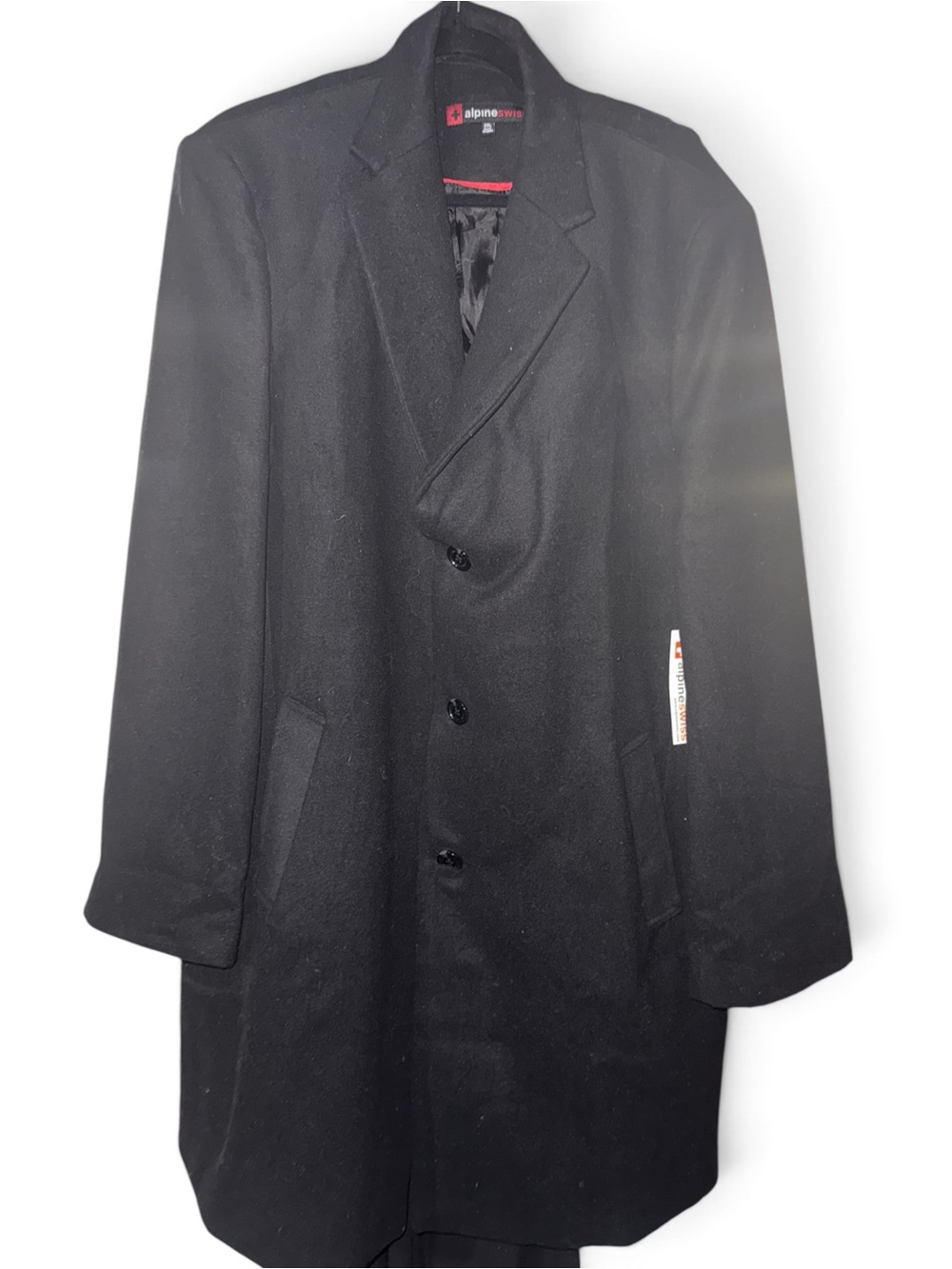 Alpine Swiss Men’s Black Wool Blend Overcoat Long Coat 2XL NWT
